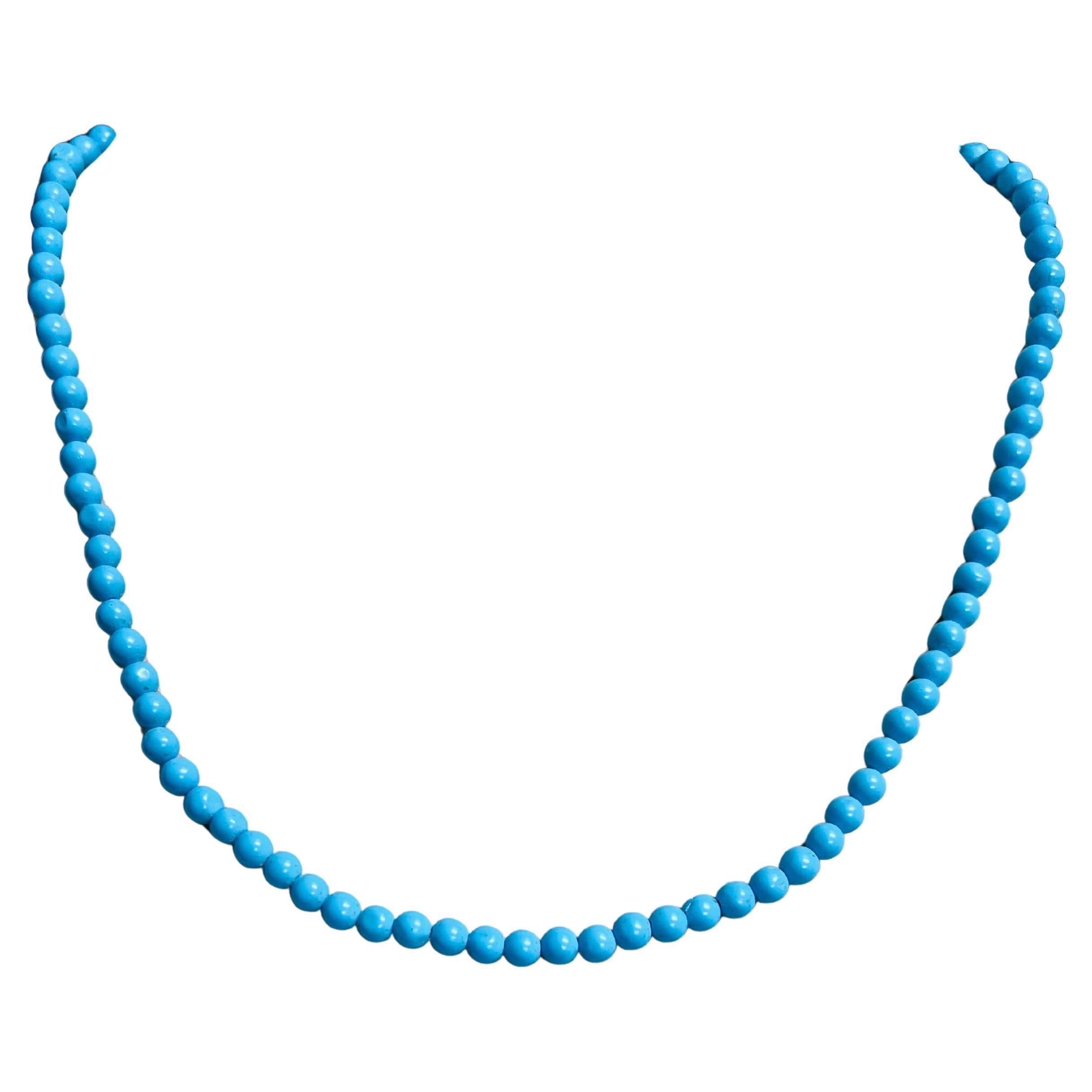 Natural Turquoise Bead Necklace 18 Karat Yellow Gold