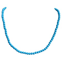 Natural Turquoise Bead Necklace 18 Karat Yellow Gold
