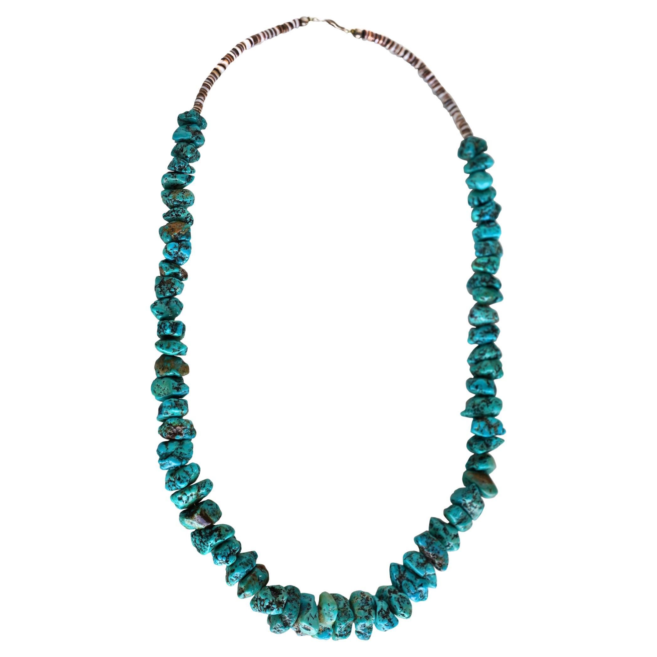 Collier de perles de turquoise naturelle des années 1980