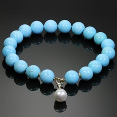 Natural Turquoise Bead South Sea Cultured Pearl Yellow Gold Necklace GIA