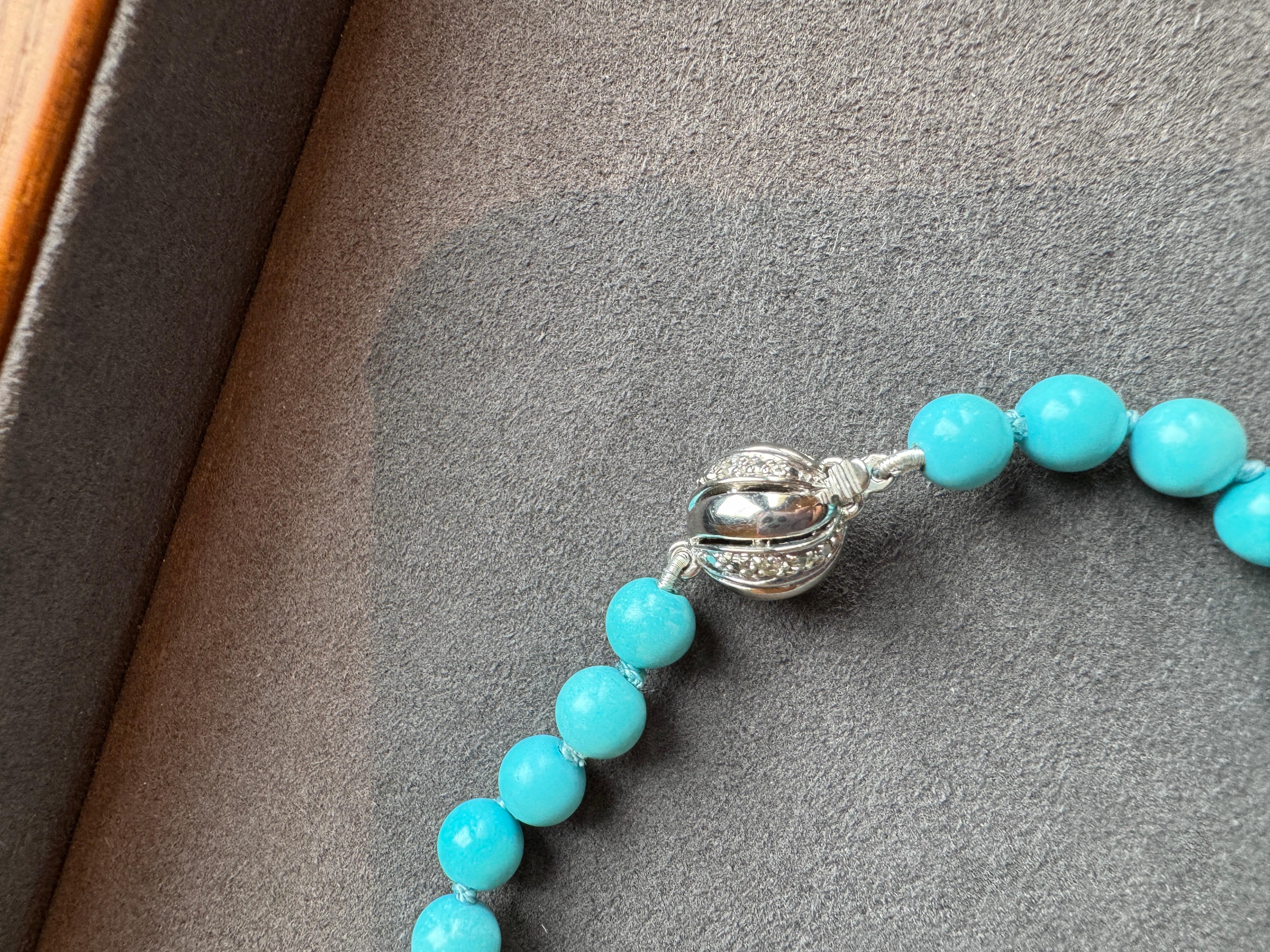 Round Cut GIA Certified Natural Turquoise Beaded Necklace For Sale