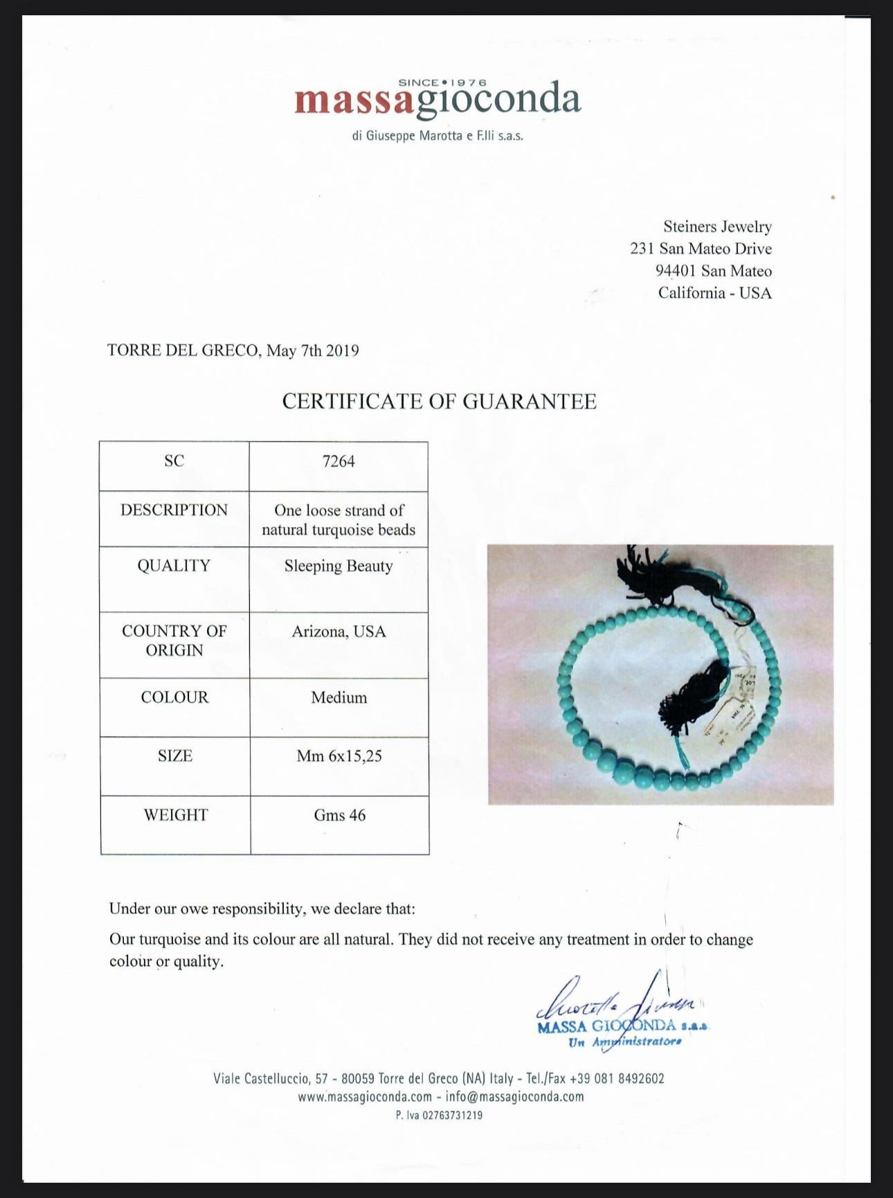 GIA-zertifizierte Perlenkette aus Naturtürkis im Angebot 1