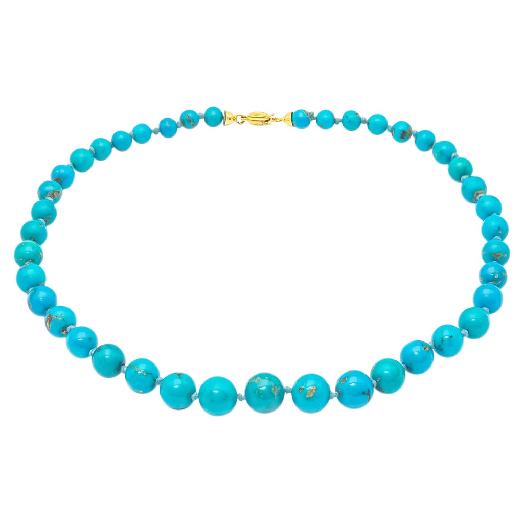 Collier de perles de turquoise naturelle avec fermoir en or 18 carats