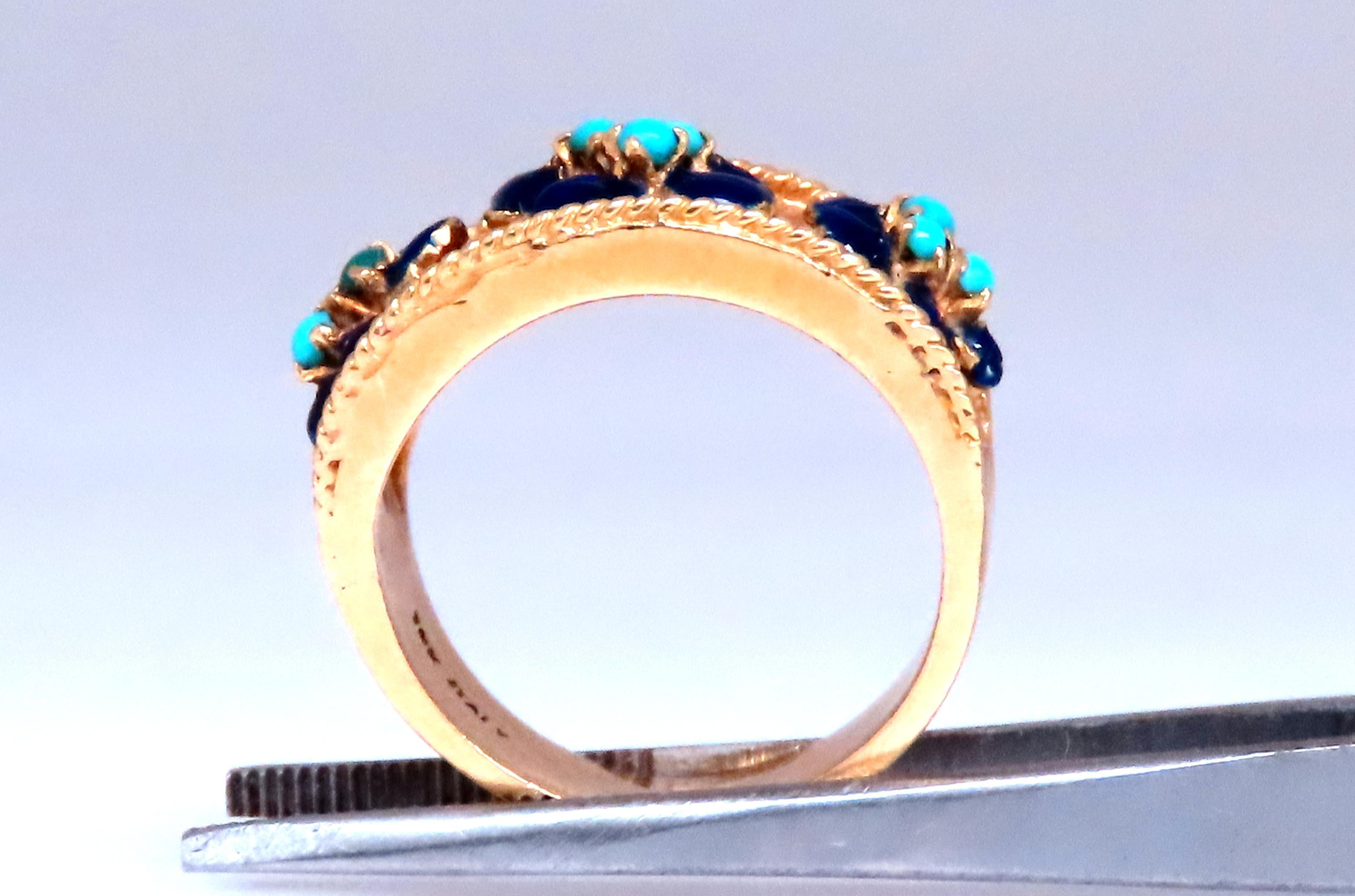Natural Turquoise Blue Daisy Petal Vintage Ring 18kt Gold Ref 12300 For Sale 5