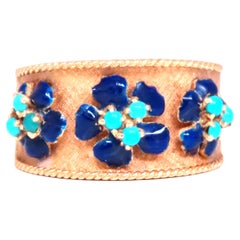 Natürlicher Türkis Blau Gänseblümchen Blütenblatt Vintage Ring 18kt Gold Ref 12300