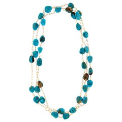 Natural Turquoise by The Yard 18 Karat Gold Necklace