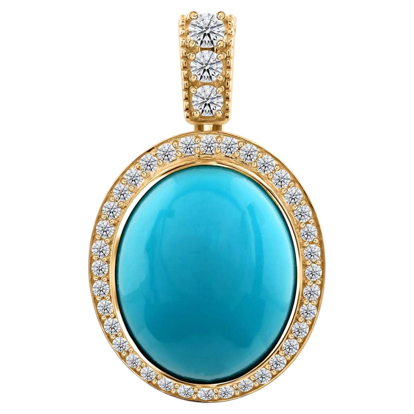 Colgante «halo» de oro amarillo de 14K con turquesa natural de 27,2 ct, regalo para una fiesta de gala