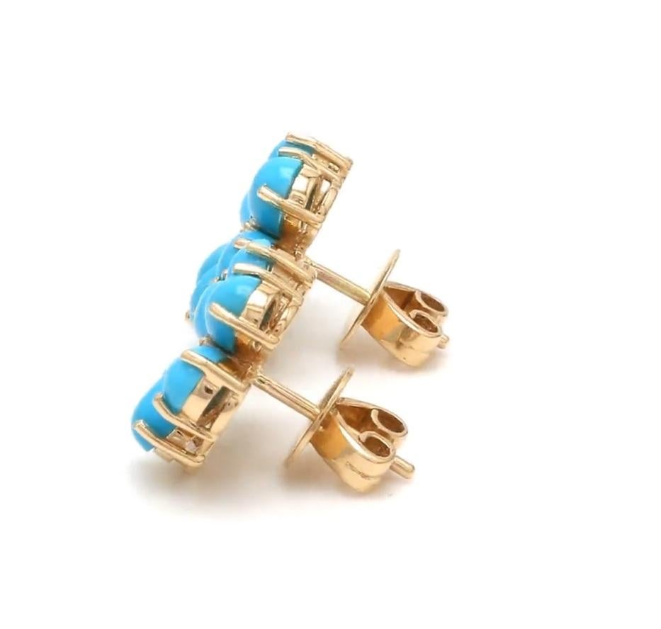 Natural turquoise cabochon earring in 14k gold In New Condition For Sale In jaipur, IN
