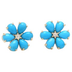 Natural turquoise cabochon earring in 14k gold