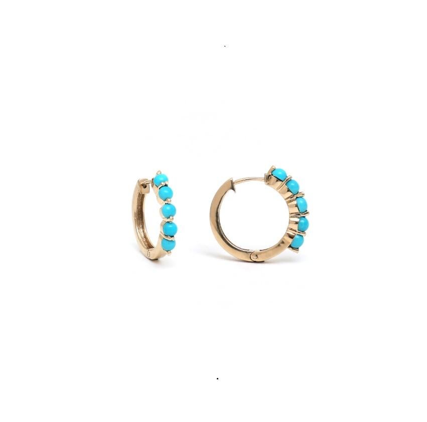 Natural turquoise cabochon earrings in 14k gold In New Condition For Sale In jaipur, IN