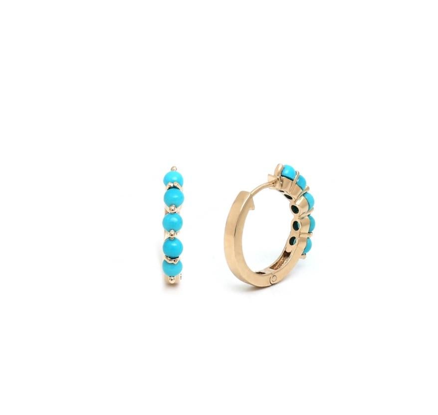 Women's Natural turquoise cabochon earrings in 14k gold For Sale