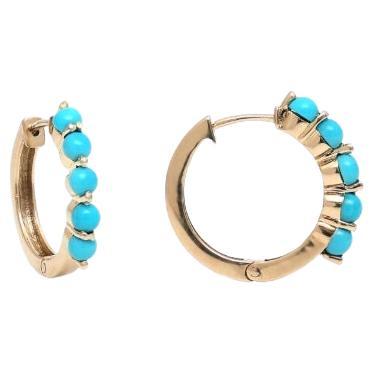 Natural turquoise cabochon earrings in 14k gold