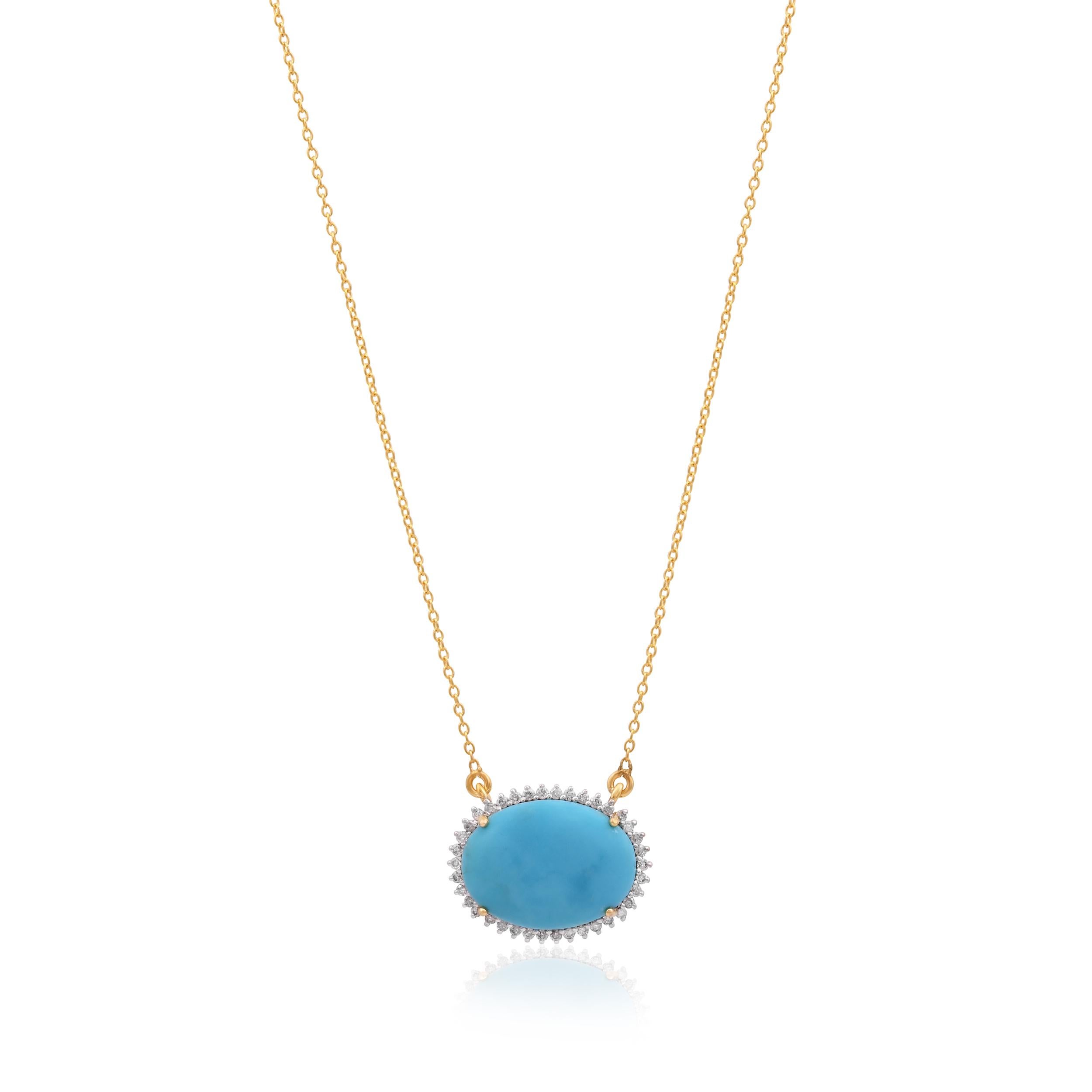 Natürliche türkisfarbene Kette mit Diamant 0,25 Karat in 14 Karat Gold Damen