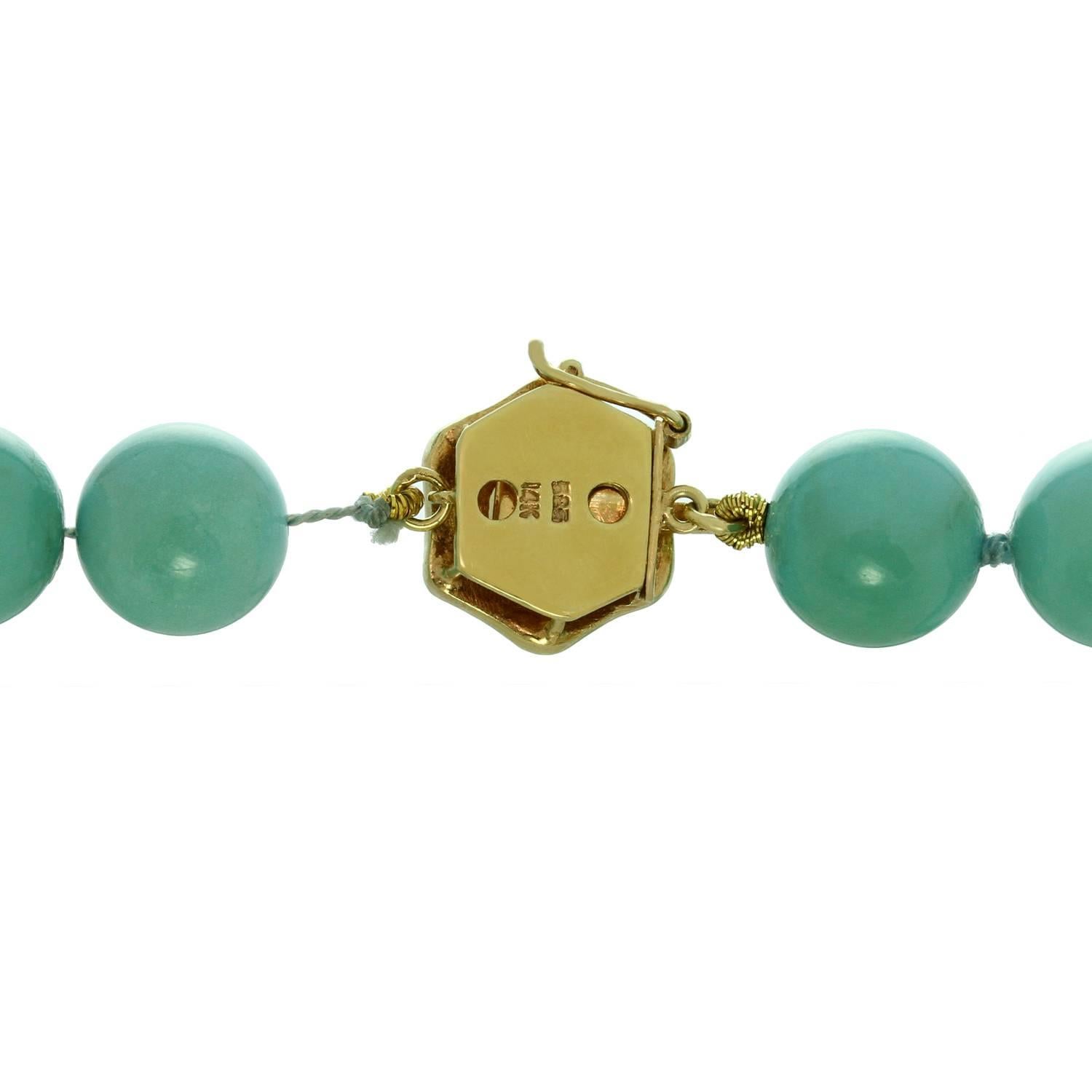 Women's Natural Turquoise Cultured Pearl Yellow Gold Bead Necklace GIA