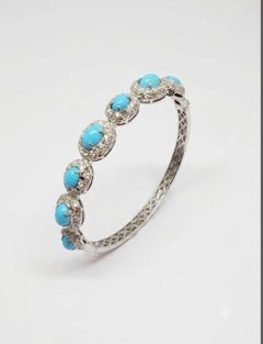 Natural Turquoise & Diamond Bracelet in 18K Gold