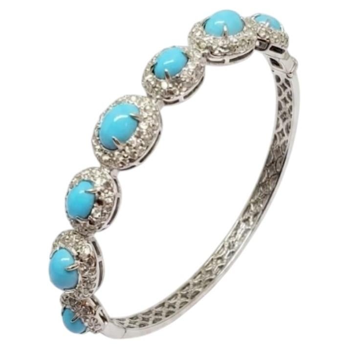 Bracciale con turchesi e diamanti in oro 18 carati, 3,90 ct, realizzato in India
