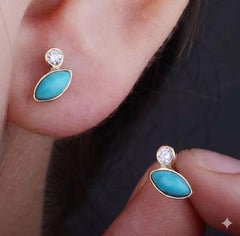 Orecchino con turchese naturale e diamanti in oro 14k