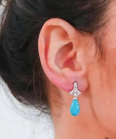 Natural Turquoise & Diamond Earring in 14k Gold