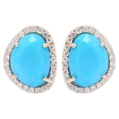 Orecchino con turchese naturale e diamanti in oro 14k
