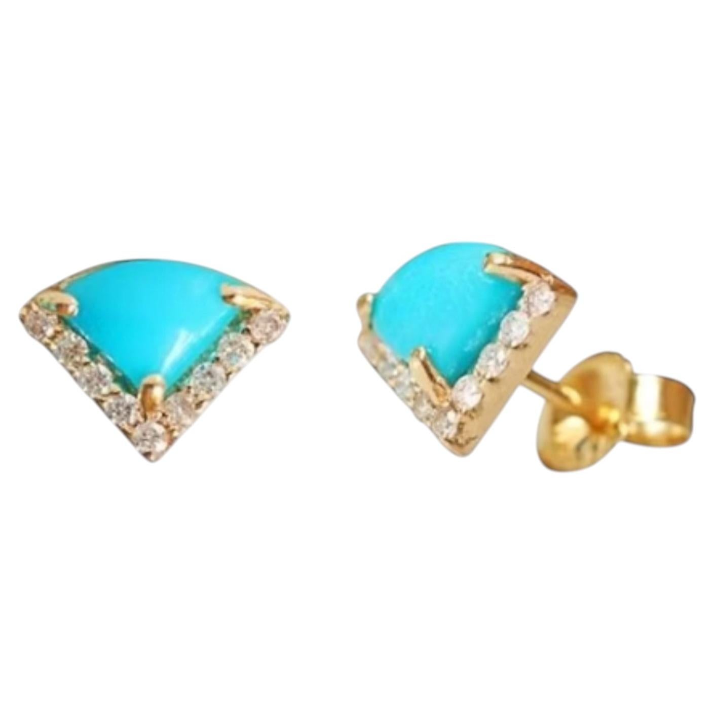 Pendientes de turquesa natural y diamantes en oro de 14K, India