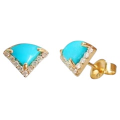 Pendiente de Turquesa Natural y Diamante en Oro de 14k