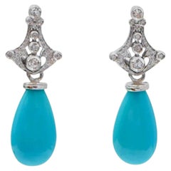 Natural Turquoise & Diamond Earring in 14k Gold