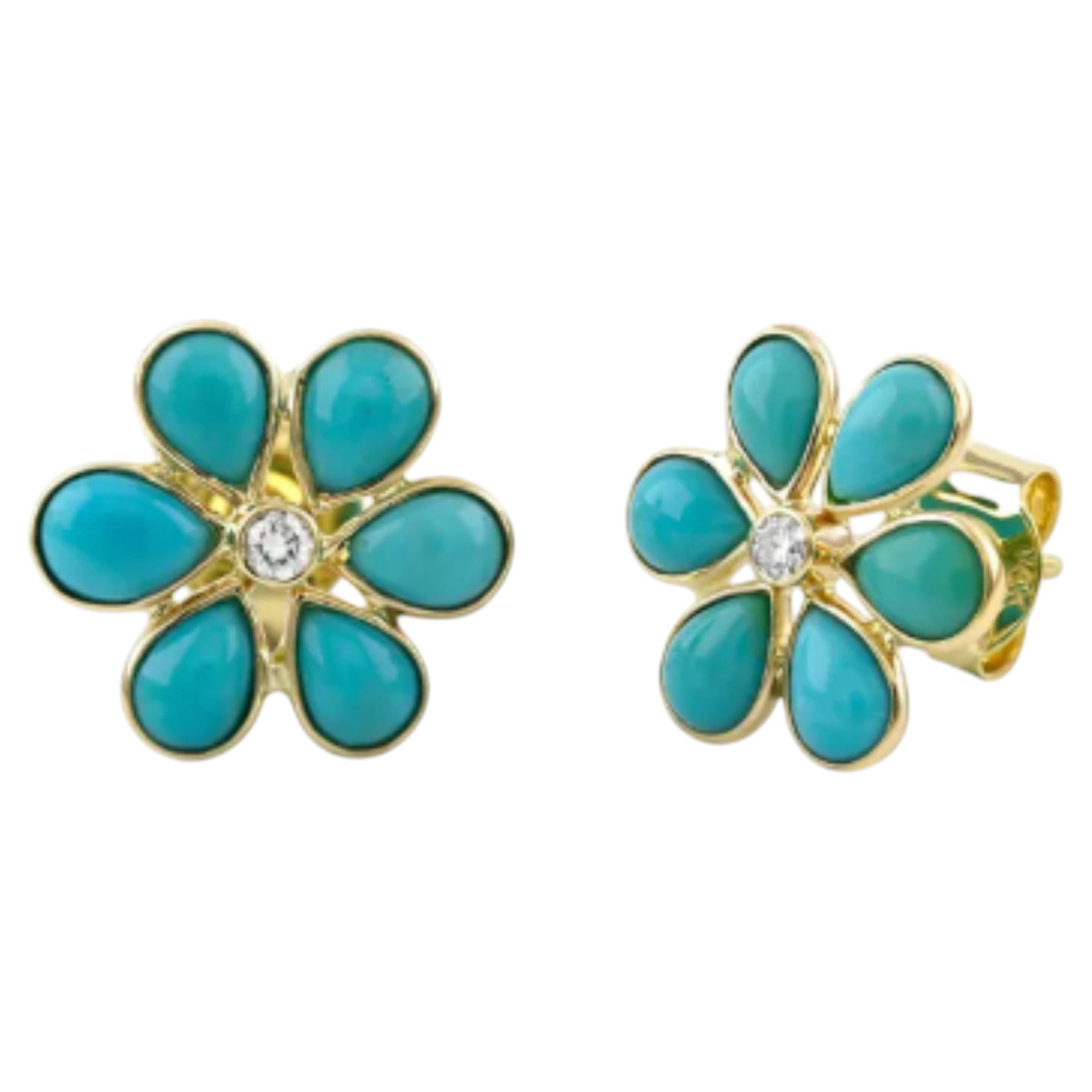 Elegantes pendientes de oro de 14K con turquesa y diamantes, turquesa de 1,69 ct
