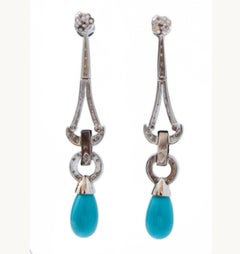 Natural Turquoise & Diamond Earring in White Gold