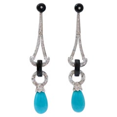 Natural Turquoise & Diamond Earring in White Gold