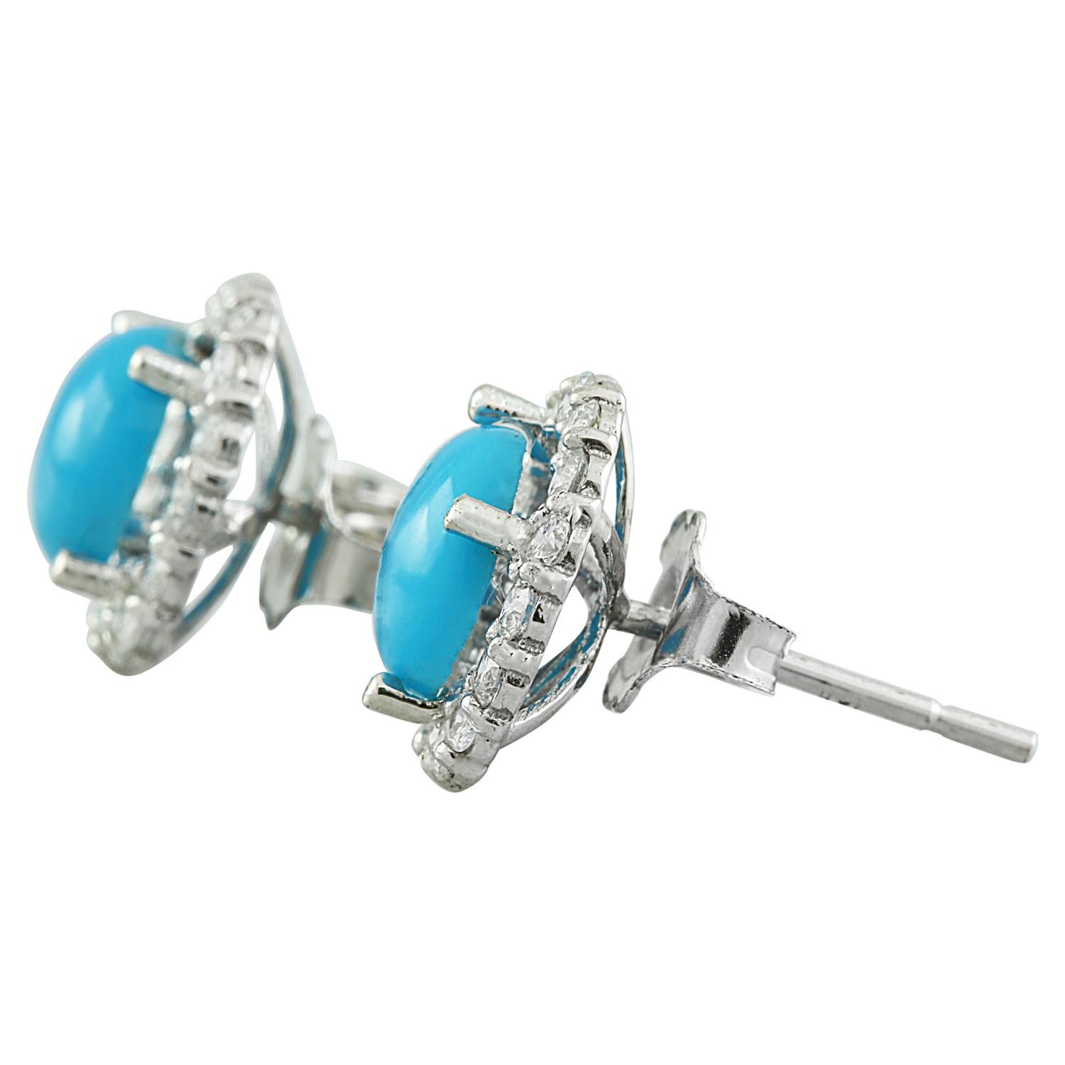 Natural Turquoise Diamond Earrings In 14 Karat White Gold In New Condition For Sale In Los Angeles, CA