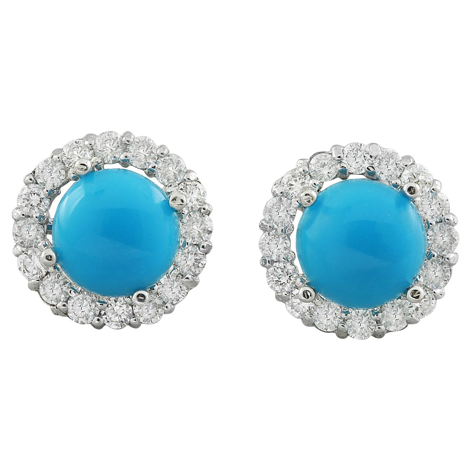 Natural Turquoise Diamond Earrings In 14 Karat White Gold For Sale