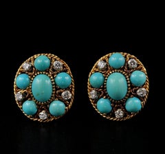Natural Turquoise Diamond Estate Earrings