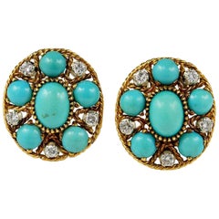 Natural Turquoise Diamond Estate Earrings