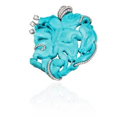 Naturtürkis Diamant Gold Anhänger Brosche Halskette