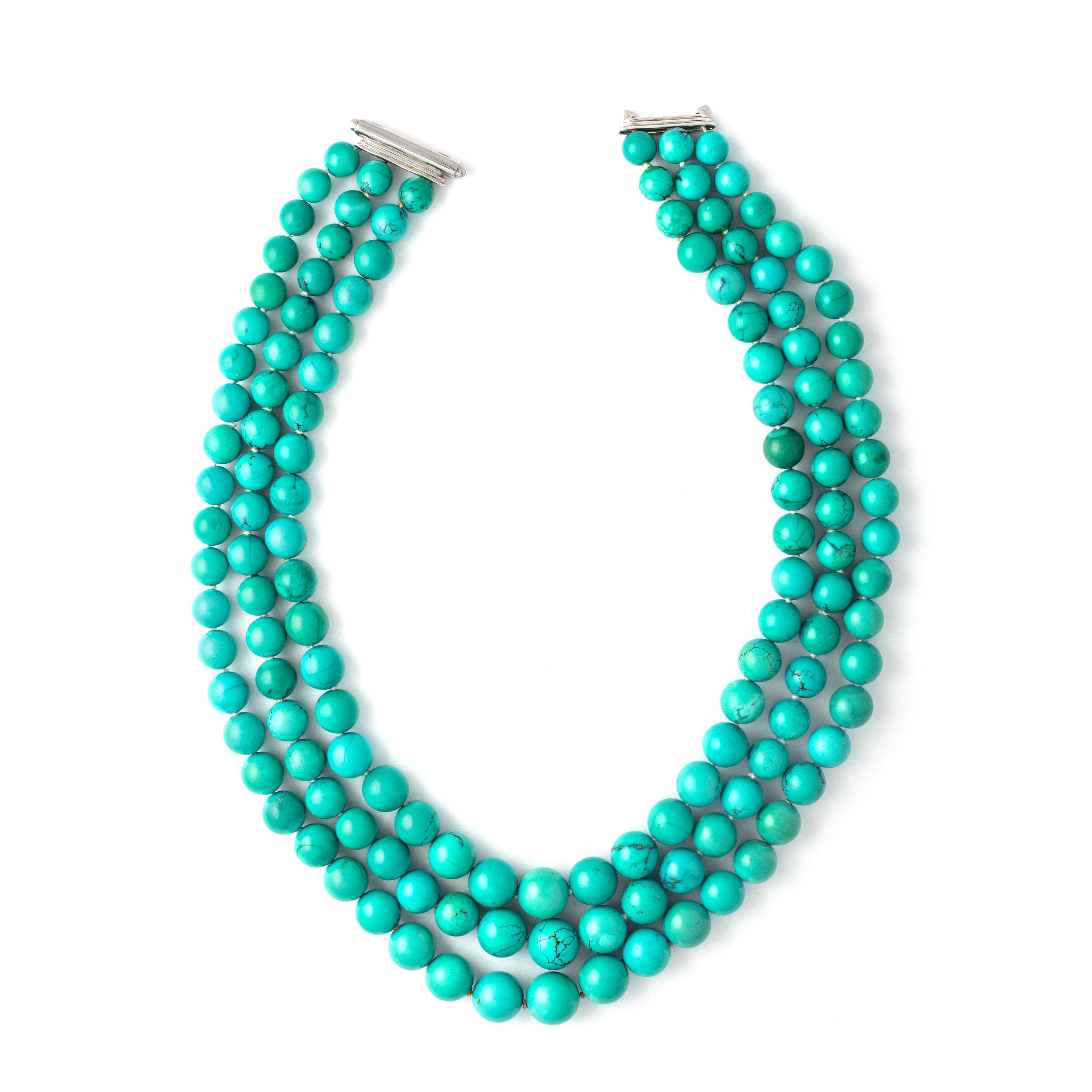 Aesthetic Movement Natural Turquoise Diamond Necklace For Sale