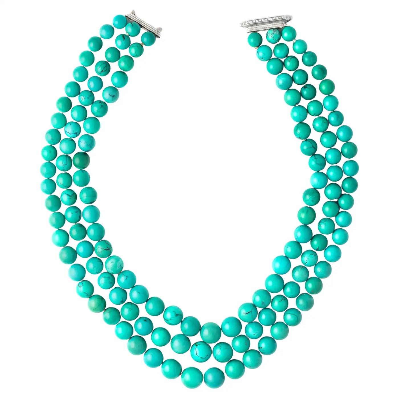 Perle Collier de turquoises naturelles en vente