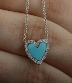 Turquoise and Diamond Heart Pendant Necklace in 14K Gold, India
