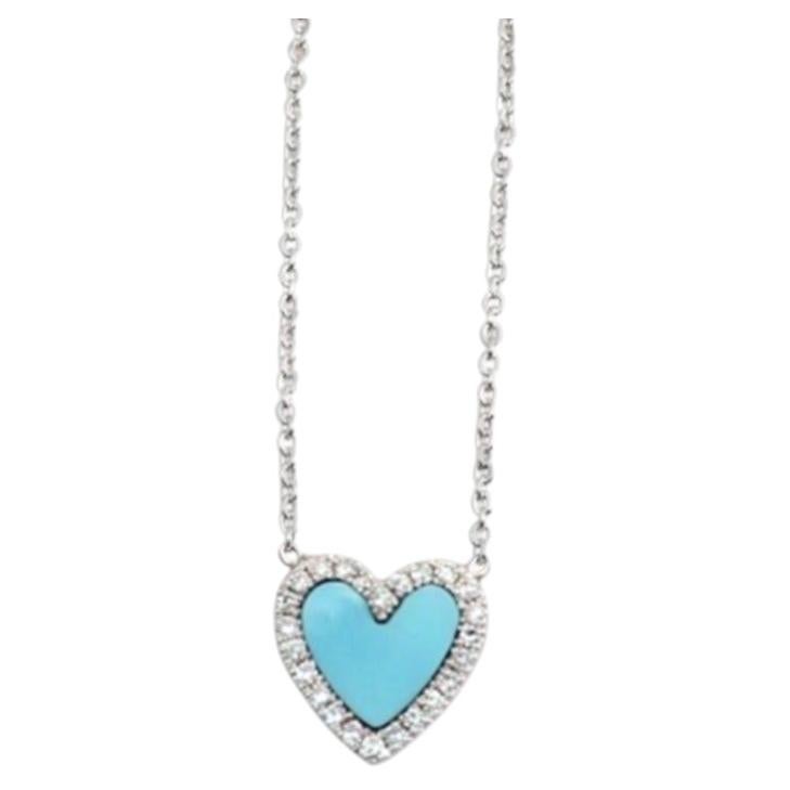 Turquoise and Diamond Heart Pendant Necklace in 14K Gold, India For Sale