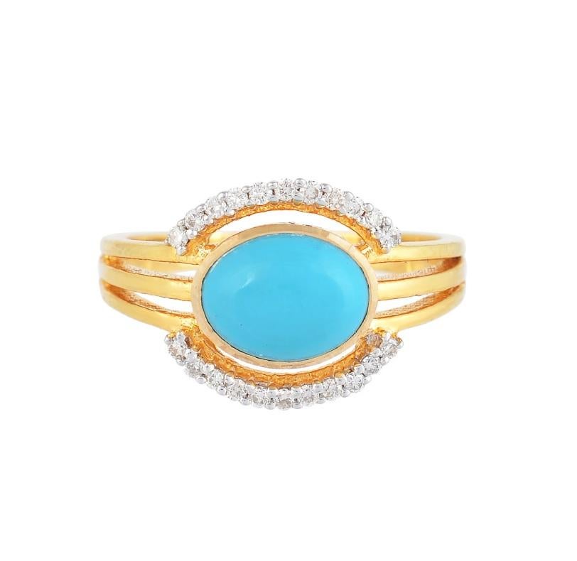 Natural Turquoise & Diamond Ring 14K gold In New Condition For Sale In jaipur, IN