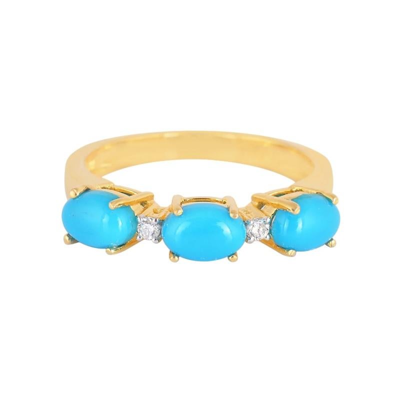 Natural Turquoise & Diamond Ring 14K gold In New Condition For Sale In jaipur, IN