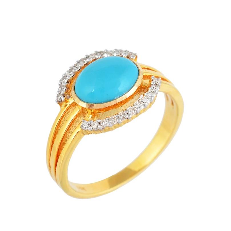 Natural Turquoise & Diamond Ring 14K gold For Sale 1