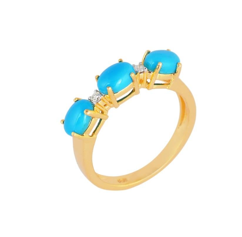 Natural Turquoise & Diamond Ring 14K gold For Sale 1