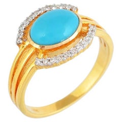 Natural Turquoise & Diamond Ring 14K gold