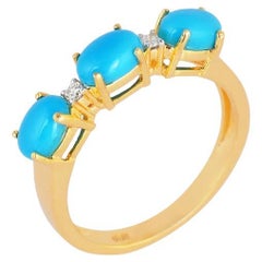 Natural Turquoise & Diamond Ring 14K gold
