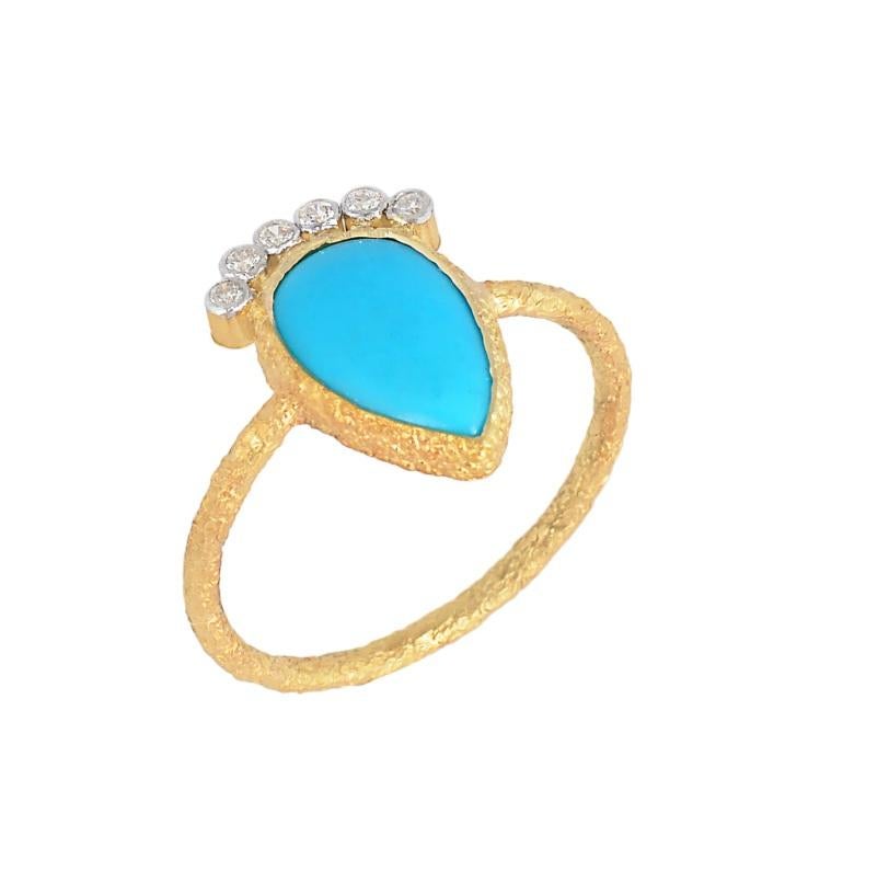 Natural Turquoise & Diamond Ring 18K gold For Sale 5
