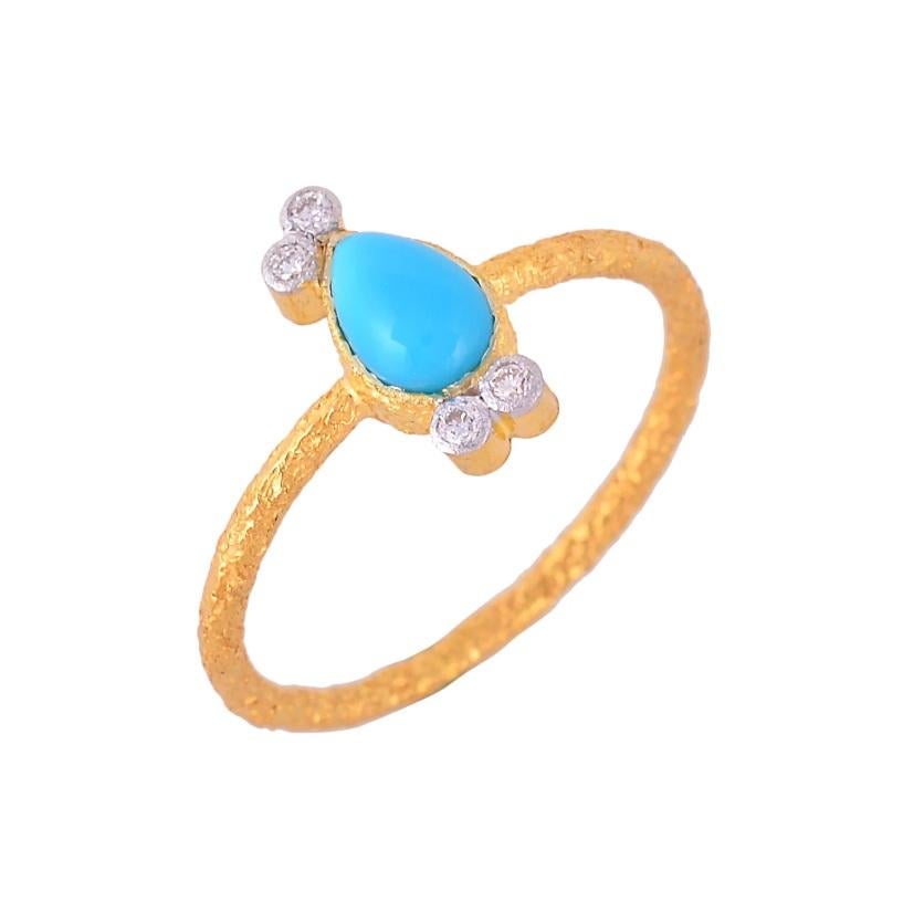 Anello con turchese naturale e diamanti in oro 18 carati In condizioni Nuovo in vendita a jaipur, IN
