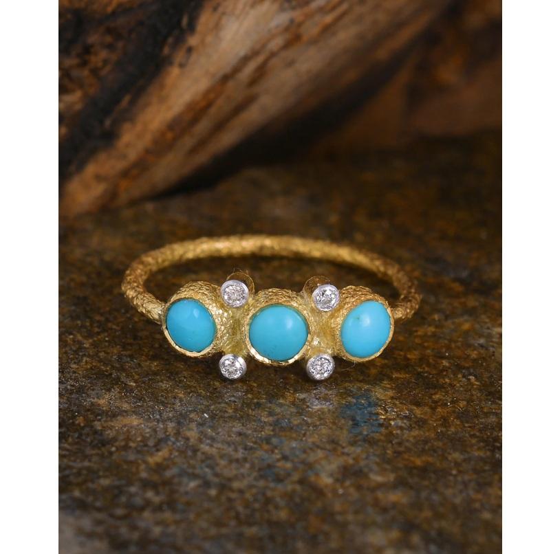 Naturtürkis & Diamant Ring 18K Gold im Zustand „Neu“ im Angebot in jaipur, IN