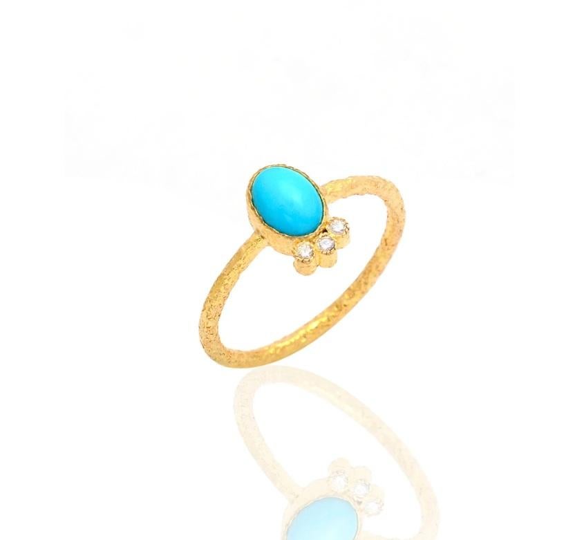 Anello con turchese naturale e diamanti in oro 18 carati in vendita 1