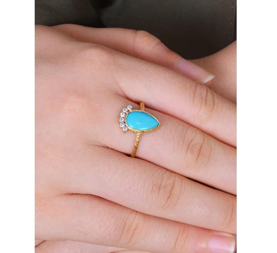 Natural Turquoise & Diamond Ring 18K gold For Sale 1