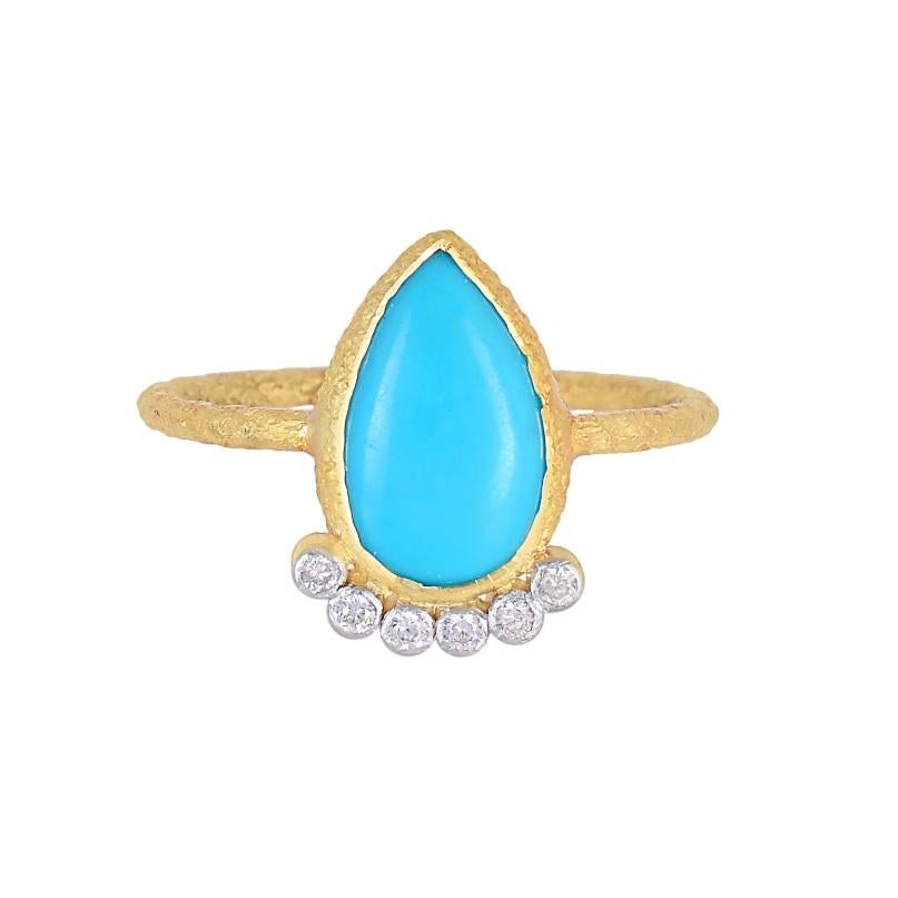 Natural Turquoise & Diamond Ring 18K gold For Sale 2